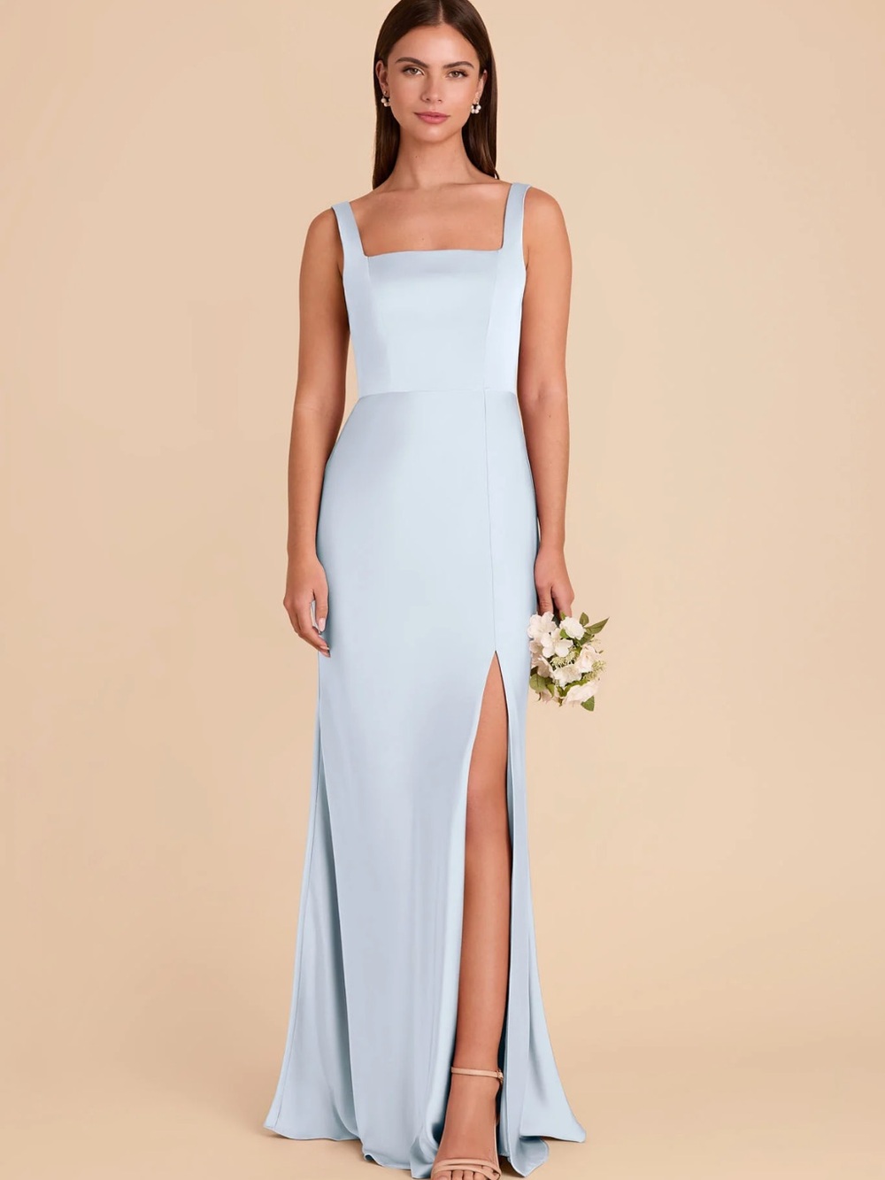 Alex Dress - Matte Satin Mist Blue Birdy Grey. Small.